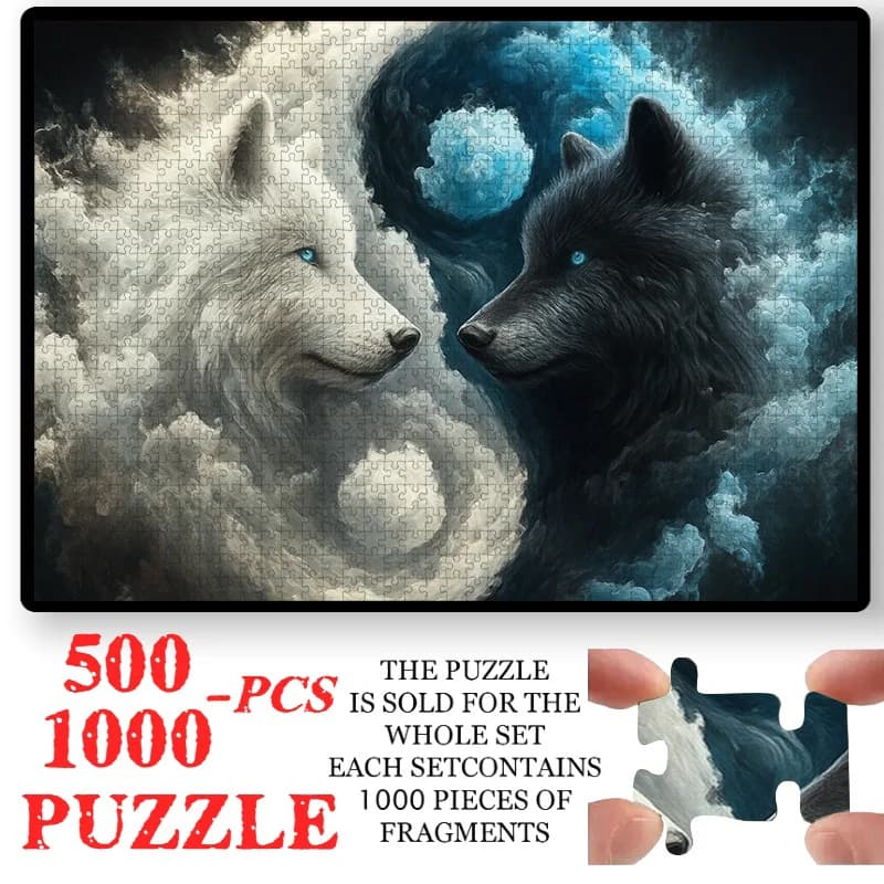 Puzzle a tema Tai Chi Yin-Yang e lupo da 500/1000 pezzi - Grande cervello adulto impegnativo adatto per decorazioni, regali, da collezione