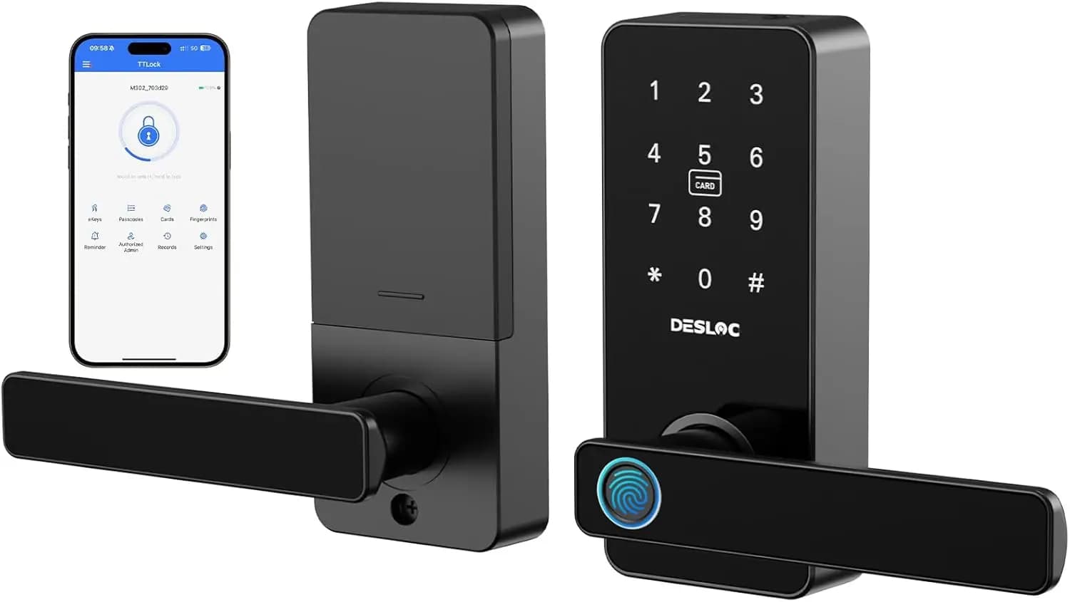 Serratura Intelligente con Impronta Digitale e Controllo App, Tastiera Touchscreen, Chiusura Automatica, Batteria da 12 Mesi, IP54 Nera per Sicurezza Domestica