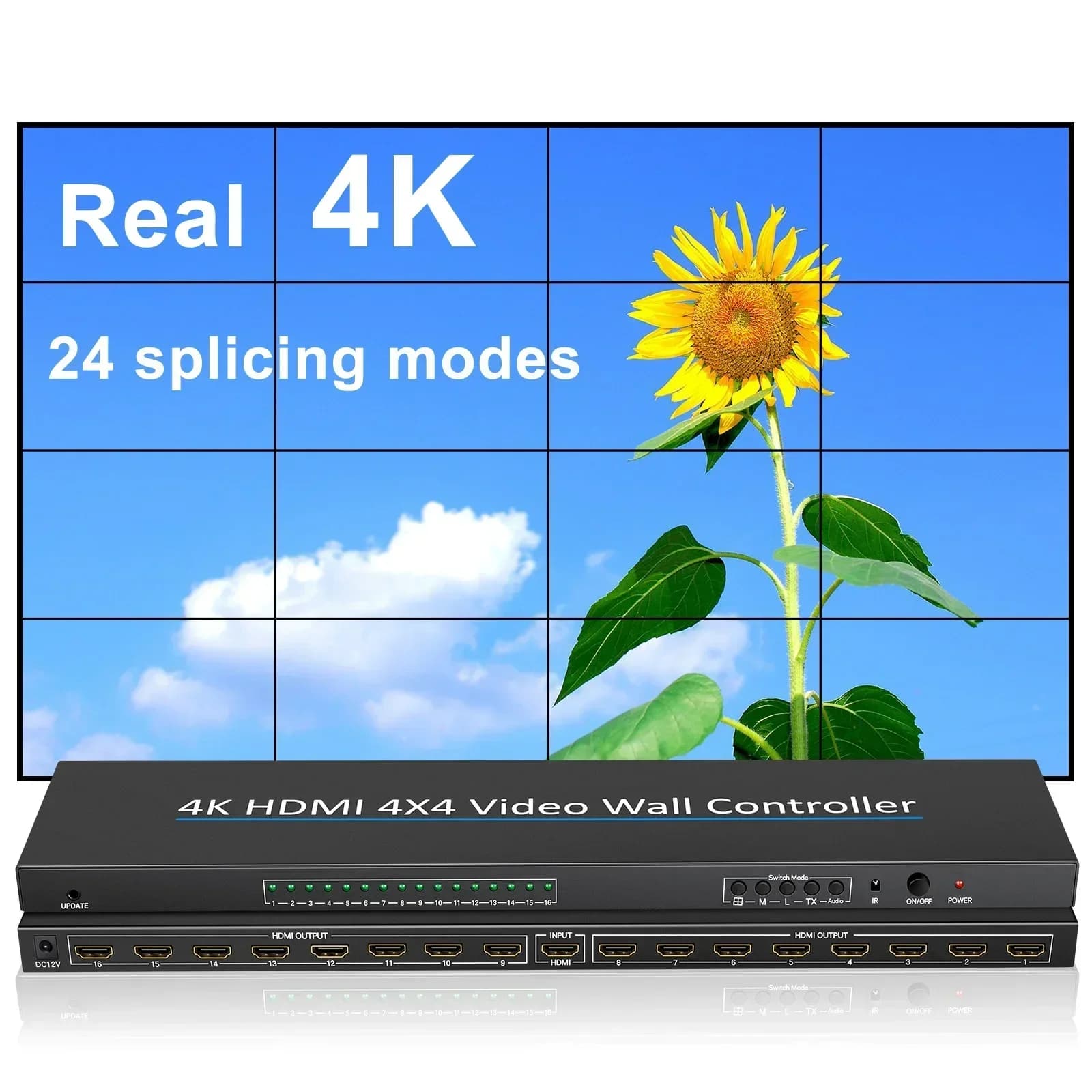 4K 4x4 HDMI Video Wall Controller 2 3 4 6 8 9 10 12 14 15 16 TV Splicer 2x2 3x3 2x3 2x4 2x5 2x6 1x processore Multi-schermo 3 1x4