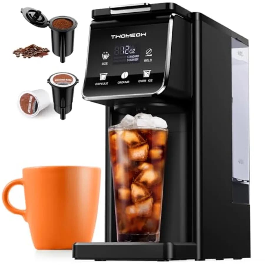 K Cup Coffee Maker With Bold Setting, Single Serve Hot Iced Coffee Maker for K-Cup and Grounds, 52 Oz Removable Water Tank, 6 t