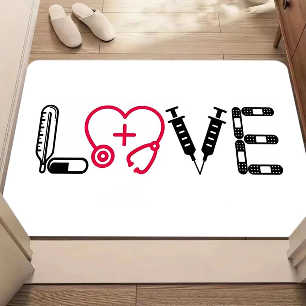Doctor Stethoscope Print Doormat Non‑Slip Water Absorbent Floor Mat Medical Theme Decor Rug Indoor Entrance Bathroom Kitchen Hom