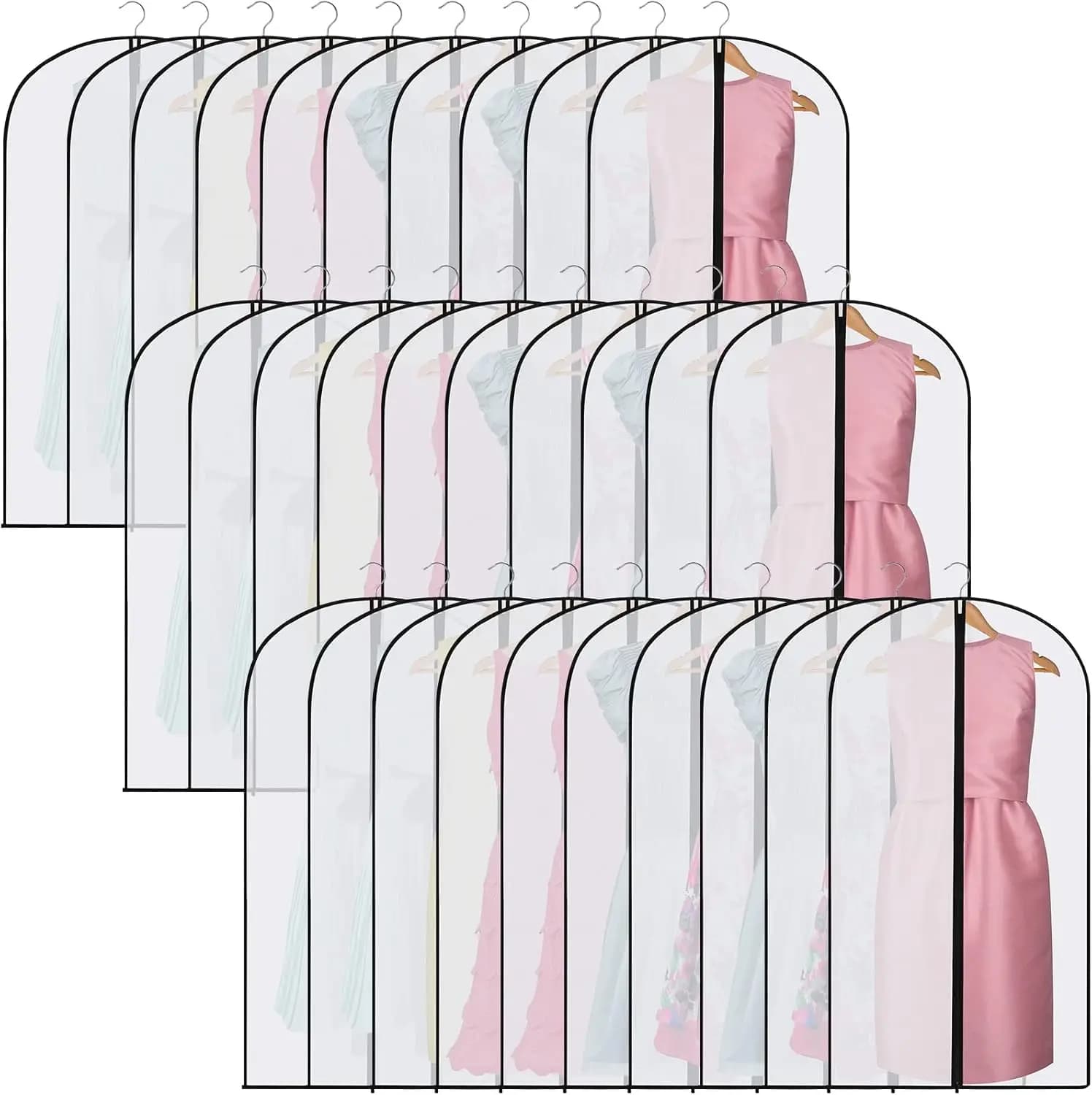 40 Pezzi Sacche Porta Abiti con Cerniera 24x40 Pollici per Conservazione Vestiti, Copertura Antipolvere da Viaggio in Bianco e Nero