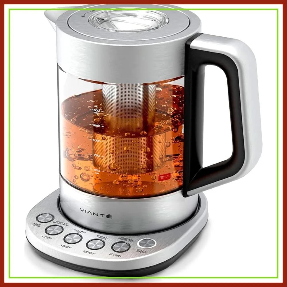 Bollitore elettrico con infusore, controllo della temperatura, vetro borosilicato da 1,5 litri, spegnimento automatico, senza BPA