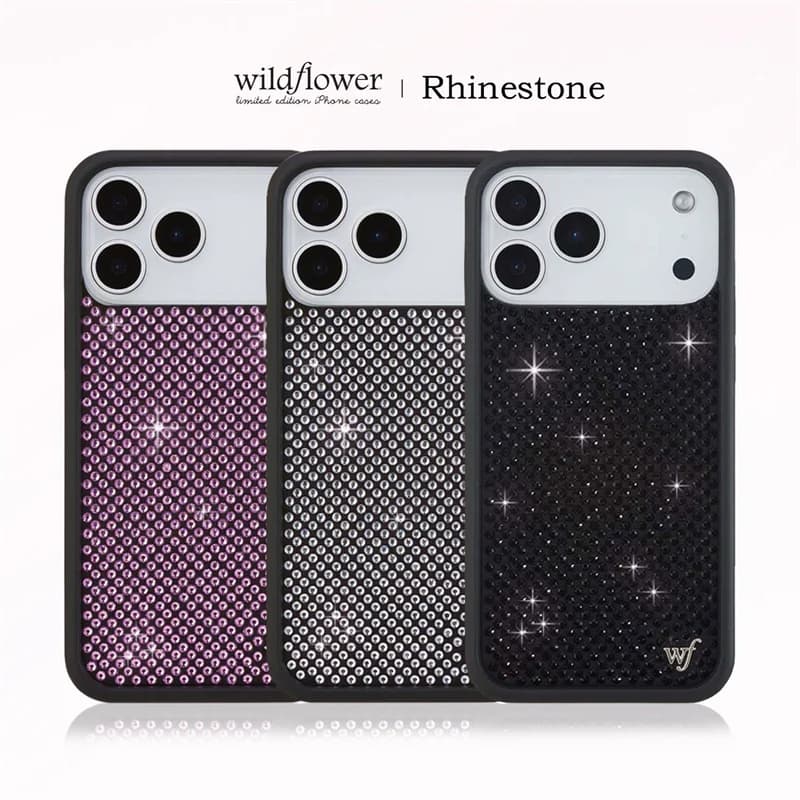 Custodia per telefono Wildflower con strass 3D Flash Drill per iPhone 17 16 15 14 13 12 Pro Max Plus, Cover antiurto WF con diamanti lucidi