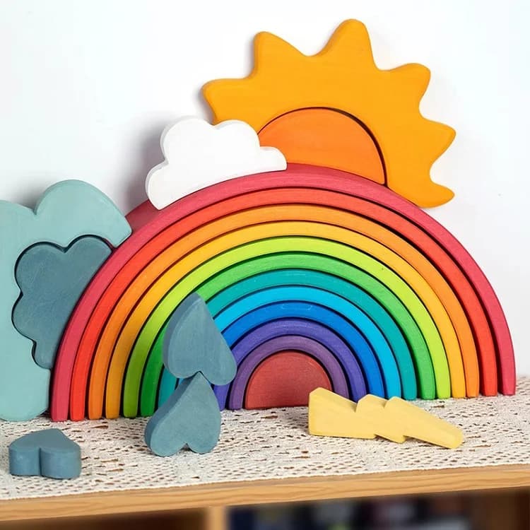 Blocchi di Legno Arcobaleno di Grandi Dimensioni, Giocattoli Educativi per l'Apprendimento Precoce dei Bambini, Set per lo Sviluppo dell'Intelligenza e il Gioco