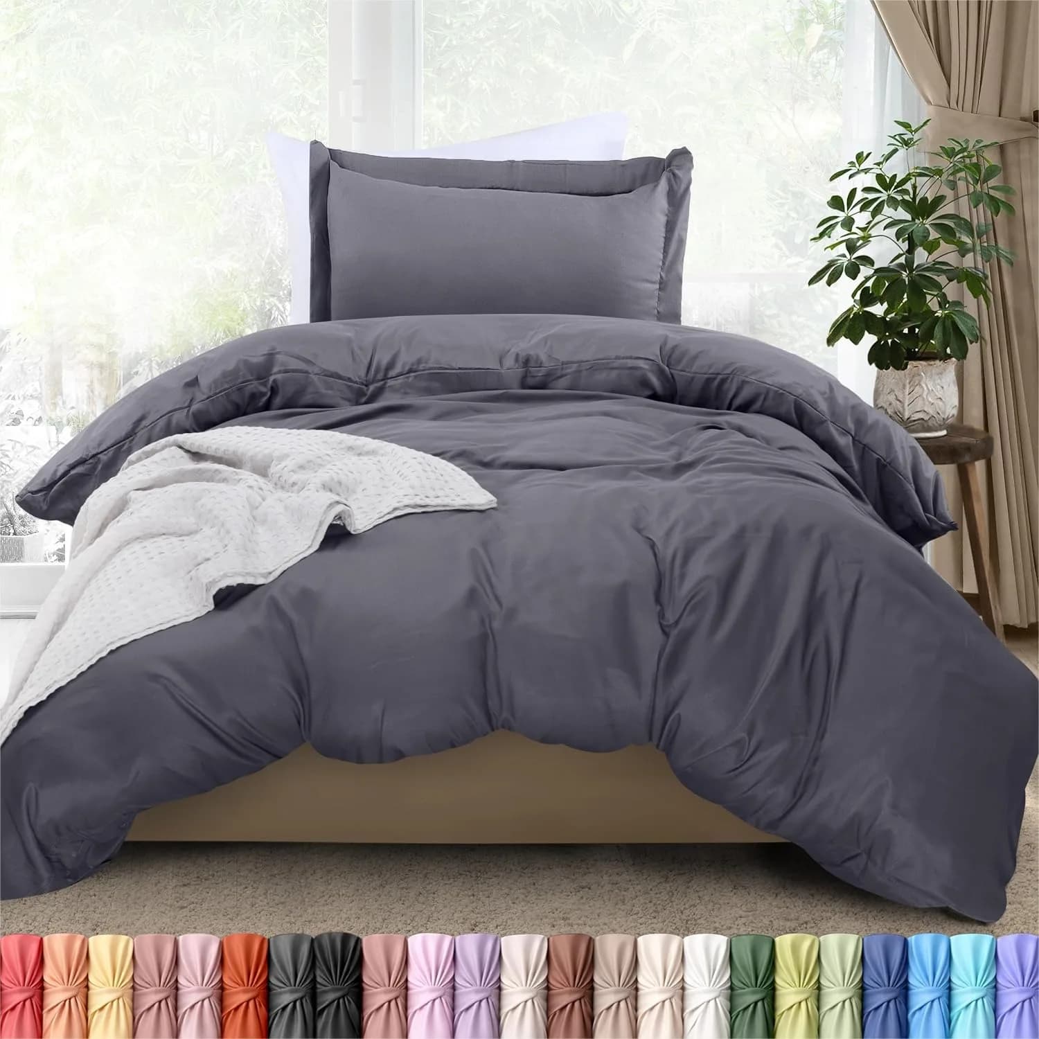 Twin Duvet Cover with Zipper Closure - 68x90 Inches Comforter Cover & 1 Pillow Sham 20x26 Inches, Brushed Microfiber, Wrinkle