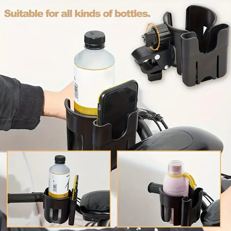Universal stroller holder 2 in 1 with telephone support, universal bottle holder for wheelchair accessories
