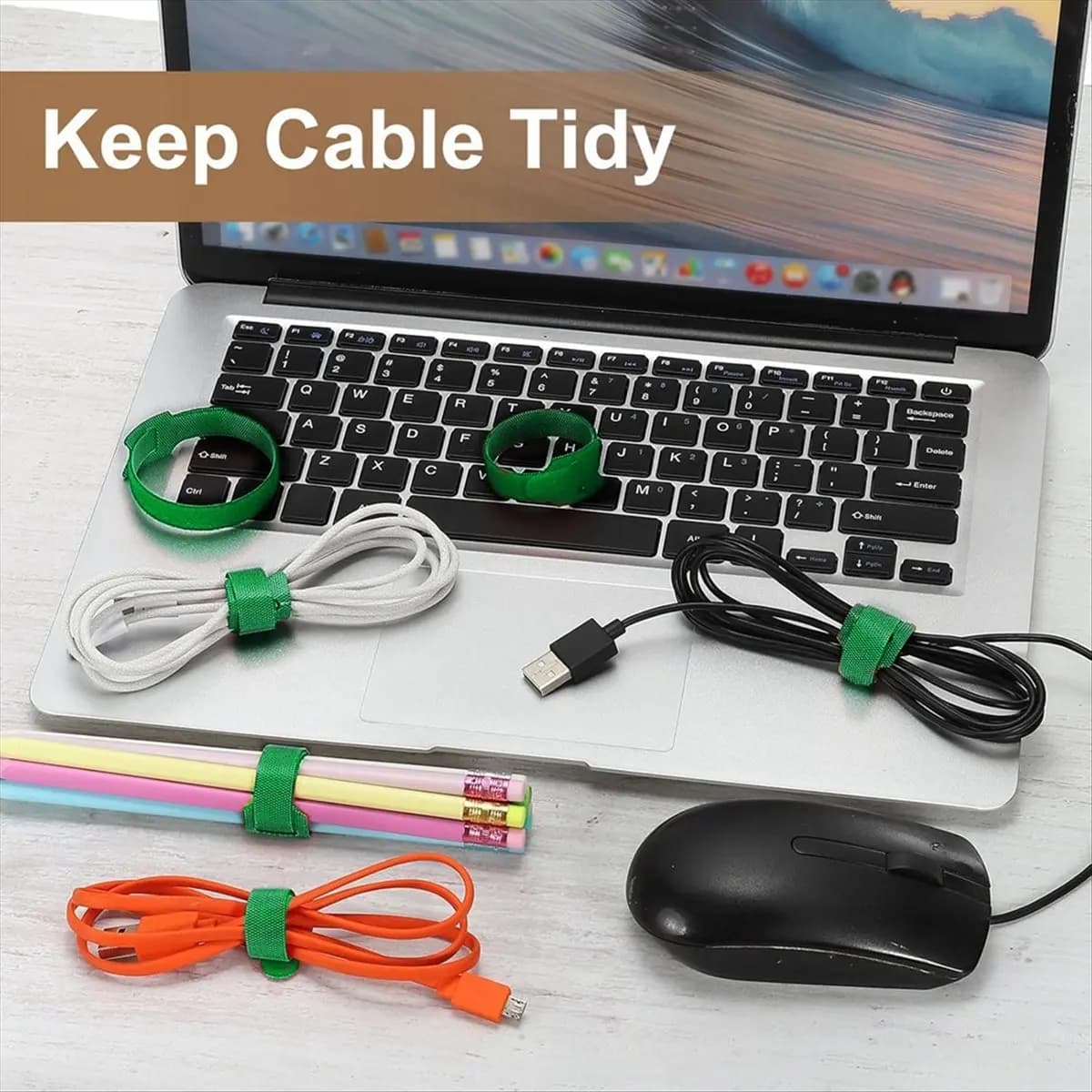 HOME USE-A 100Pcs Reusable Self-Gripping Cable Ties, 8 Inch Hook and Loop Wire Organizers for Power Cords, Data Cables, TV/PC Wi