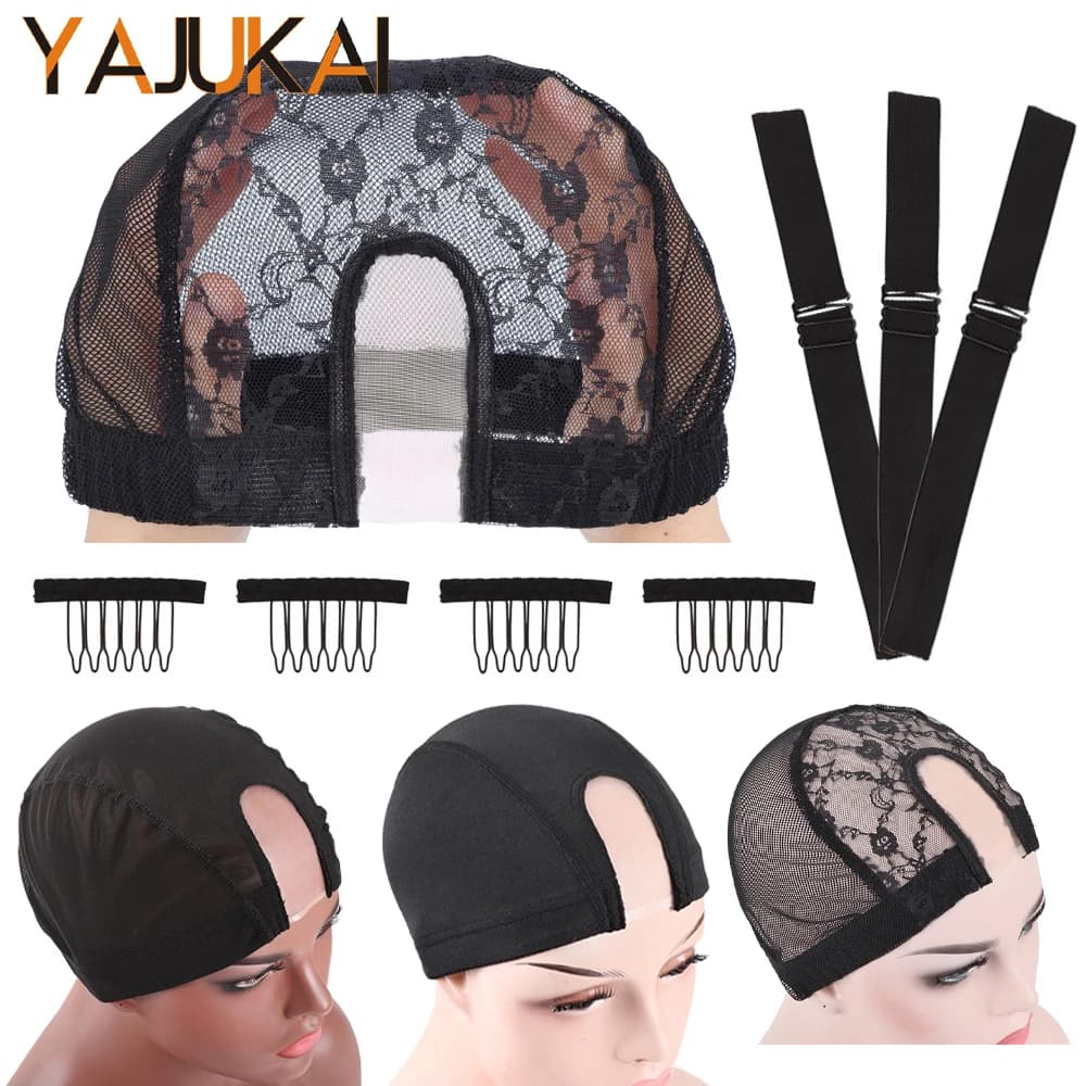 2*4 inch U part wig cap with adjustable strap and clip to make wigs Elastic dome net cap Dome caps with small holes for men Woman