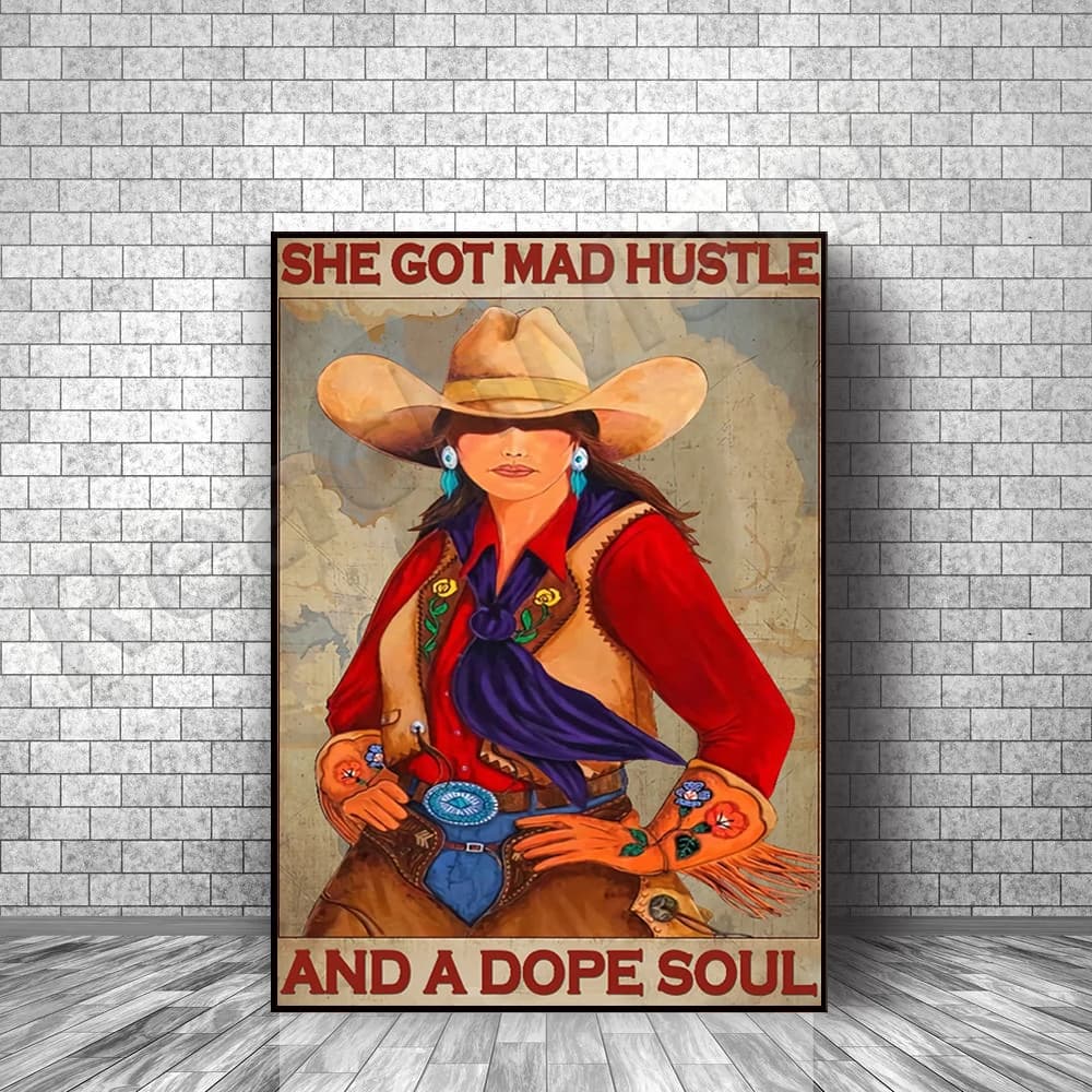 She got crazy hustle and paint soul poster, love horse retro poster, girl and horse poster, farmhouse horse poster gift