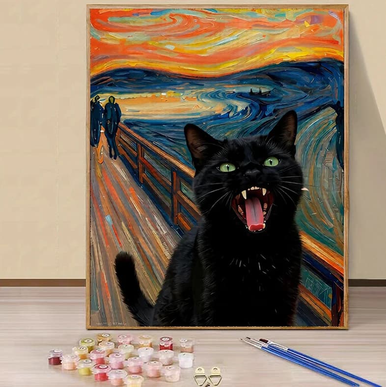 Acrylic Paint By Numbers Black Cat Roaring Art Oil Painting Package Art Picture For Bedroom Wall Adults Hand Painted Unique Gift