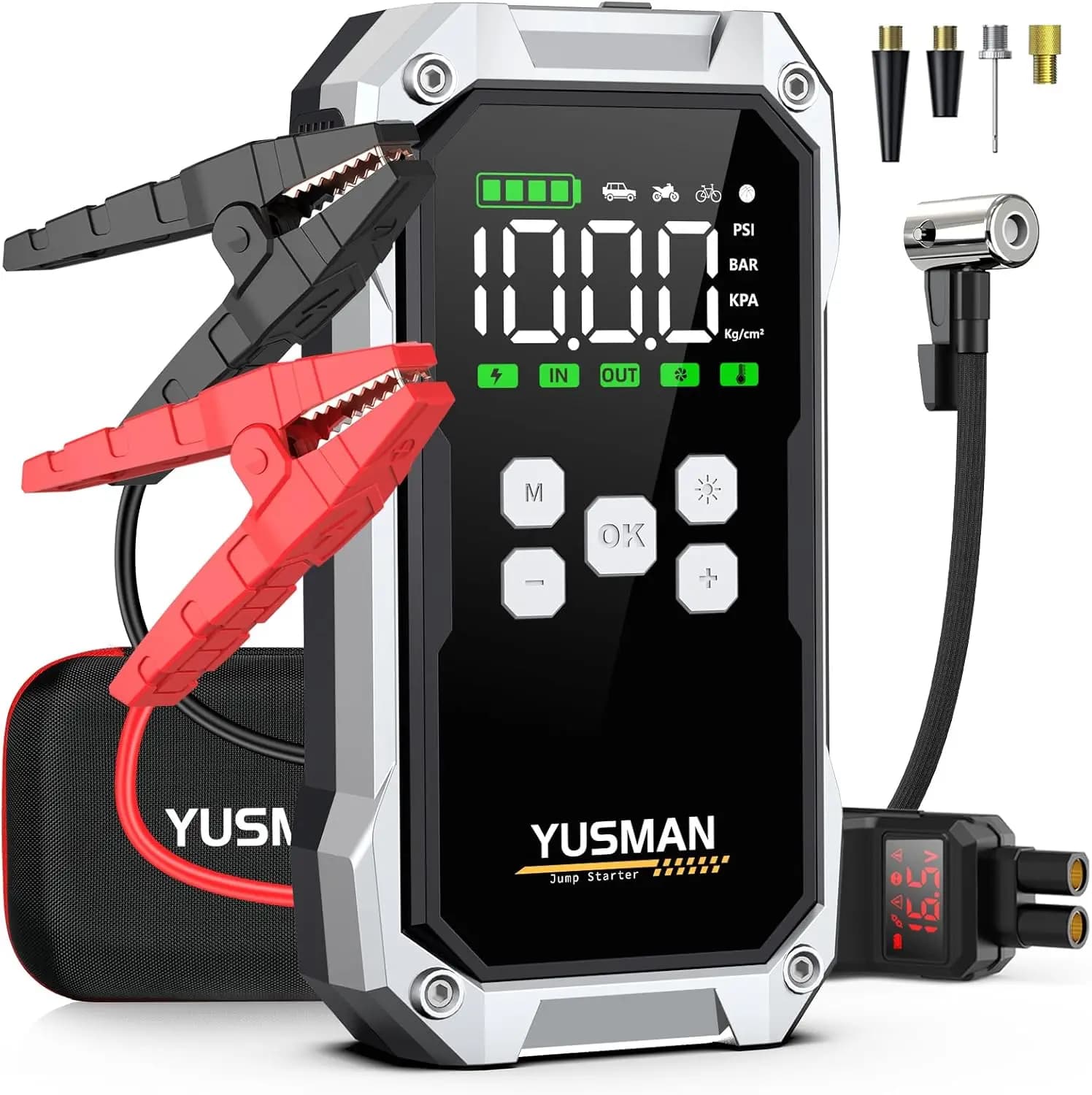 Avviatore di emergenza per auto con compressore d'aria, 8000 A 150 PSI, avviamento di emergenza intelligente 12 V, luce LED, tutto gas/10 litri diesel