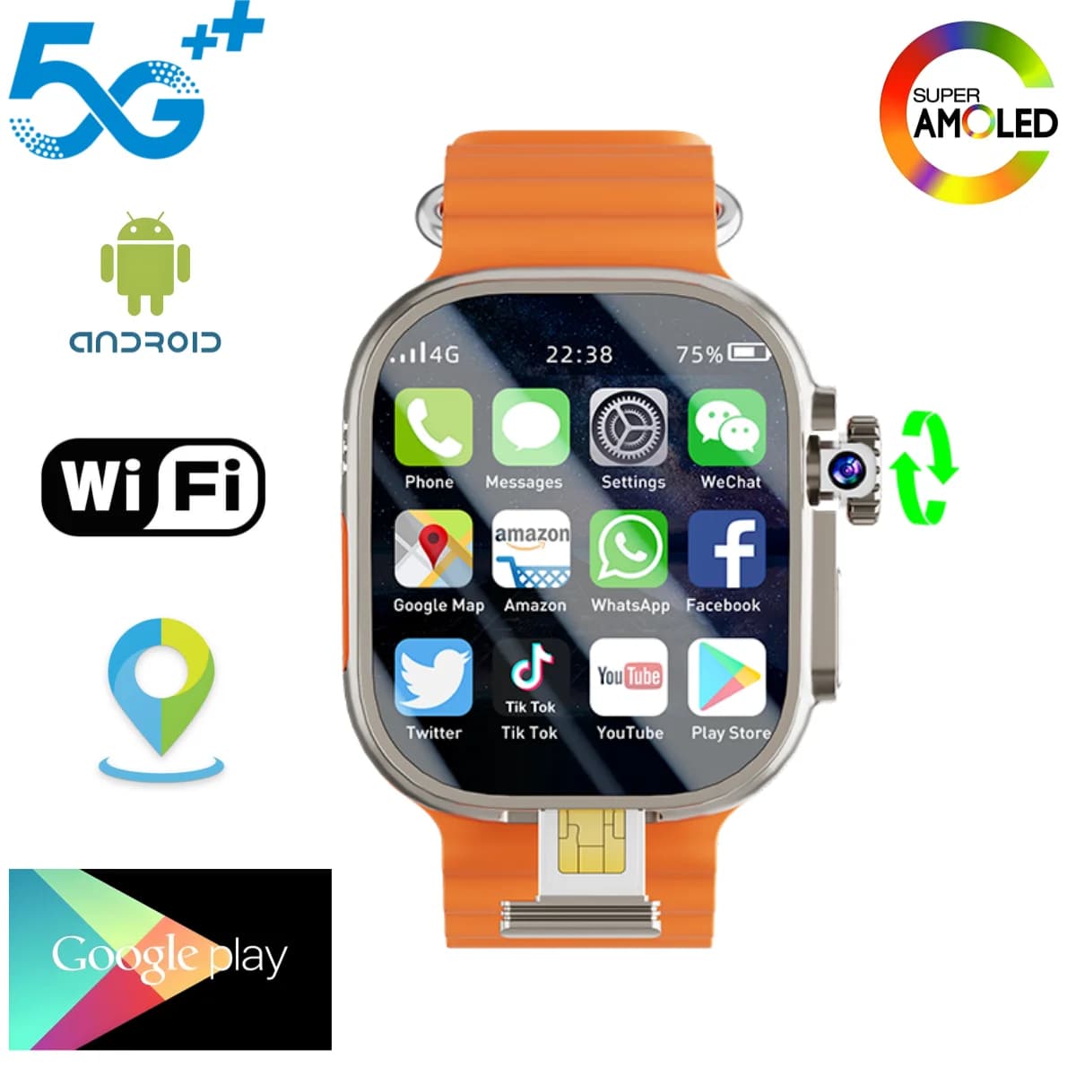S10 Ultra Max Smartwatch 4G 5G Android 10.0 2.2 inch Amoled Rotary Camera GPS Phone WIFI App Download Smart Watch Man Woman