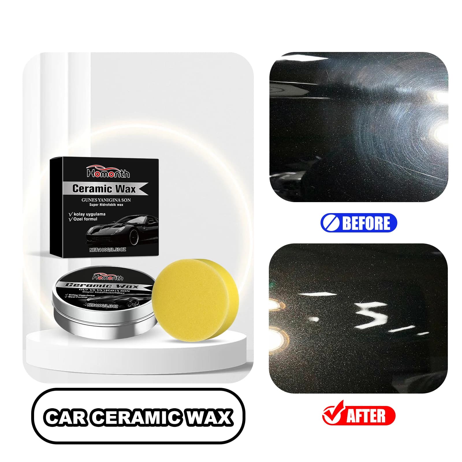 HOMONTH Cera per la cura della ceramica dell'auto 100g Crema per la riparazione dei graffi della vernice automatica Protezione Rivestimento Placcato Pasta lucidante idrofobica di cristallo