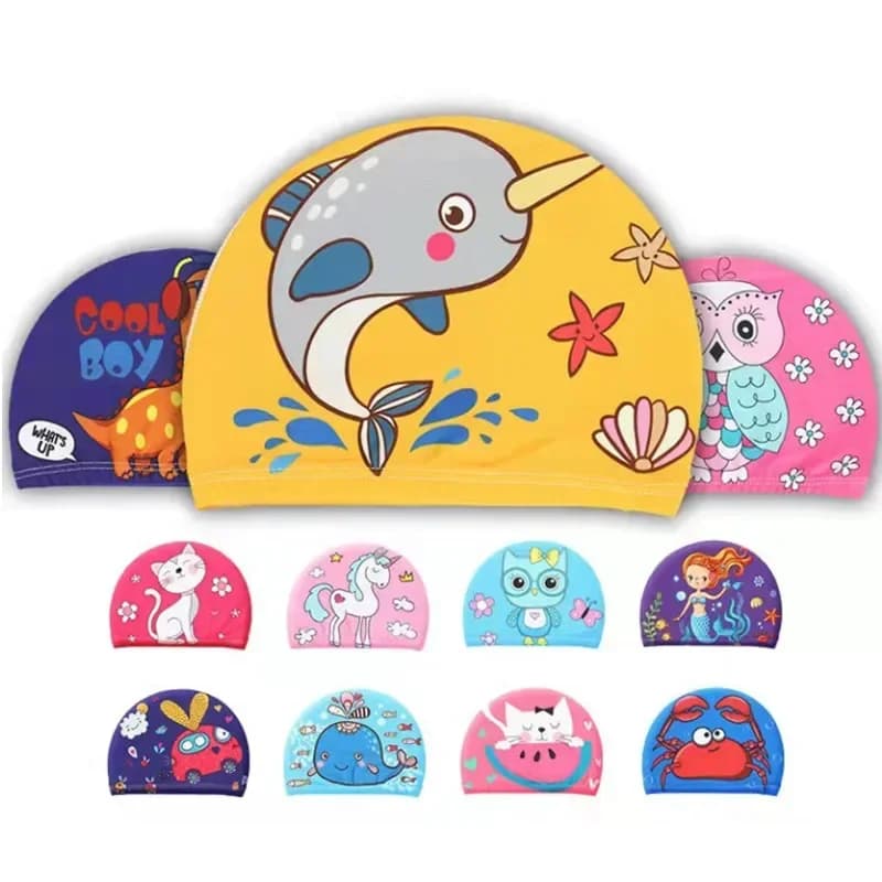 Cute Cartoon Swimming Cap Ear Protection Boys Girls Children Kids Swimming Caps PU Waterproof Lovely Swim Pool Hat Sun Hats 1pc
