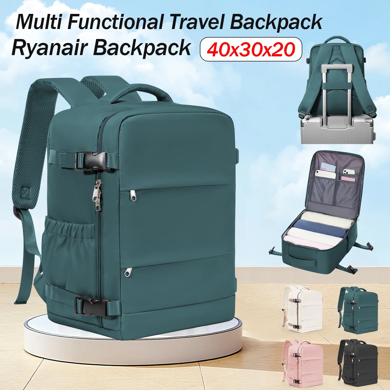 Ryanair 40x30x20 Zaino da viaggio Borsa da viaggio per compagnia aerea Donna Uomo Zaino per laptop da lavoro Borsa a tracolla Borsa per bagagli