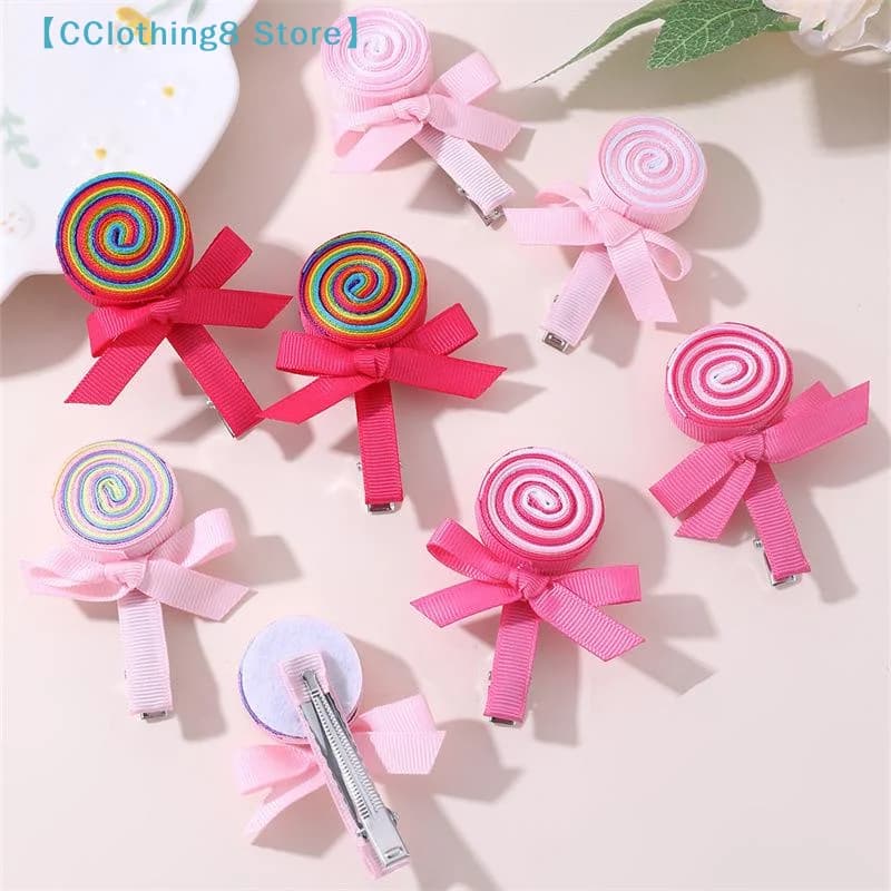 2 fermagli per capelli a forma di lecca-lecca, dolci e carini, a spirale, con nastro, per ragazze, accessori per capelli【AliS8】
