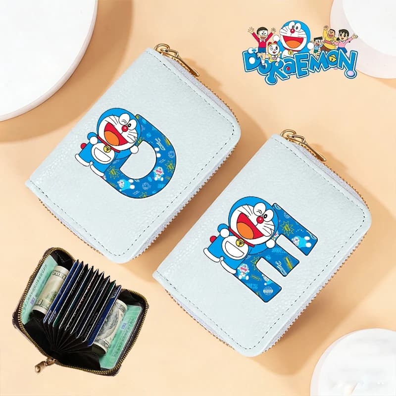 Doraemon Woman Short Wallet Man Zipper Wallets Anime Cartoon Coin Purse A-Z Letter Printed Card Holder Kawaii Money Bags Gift