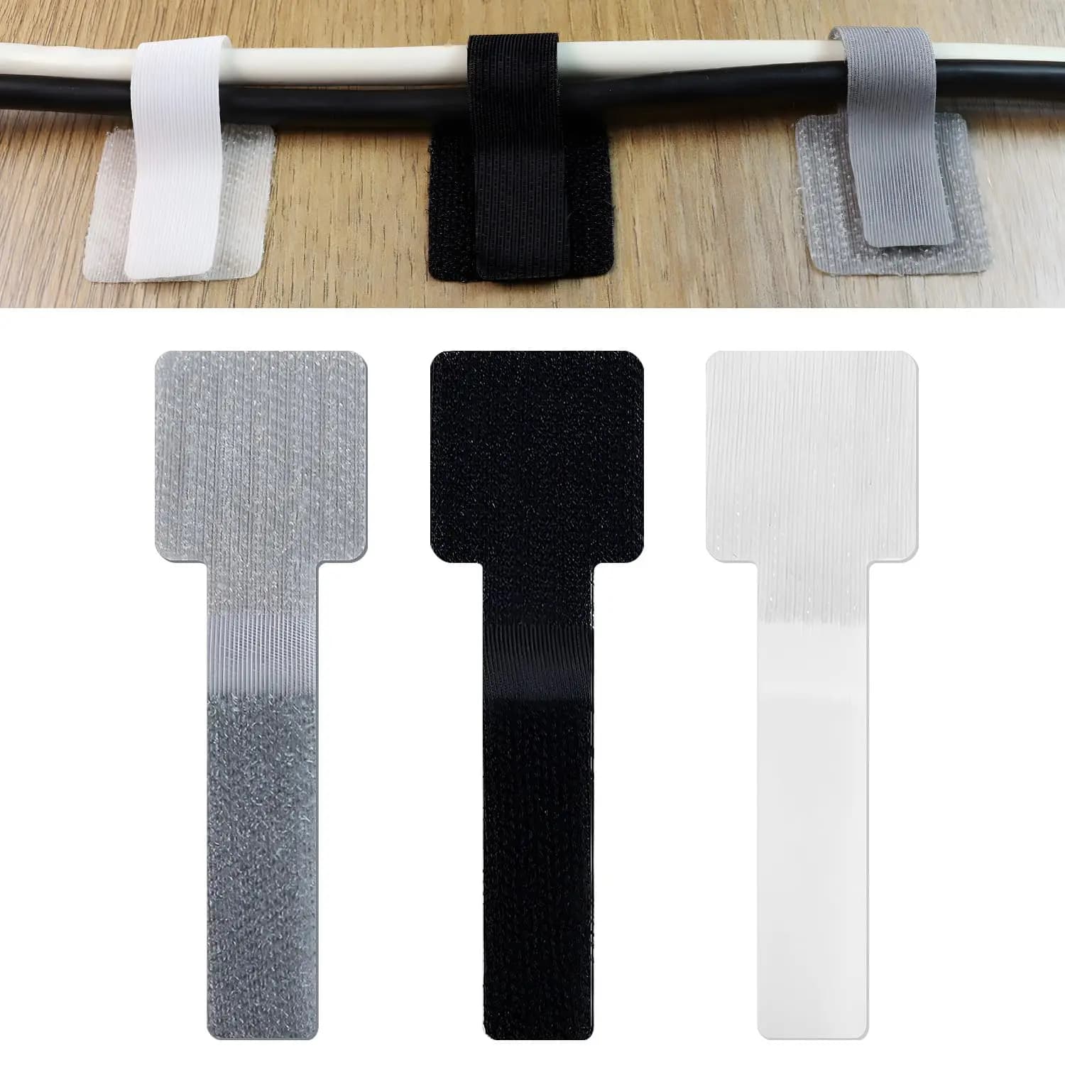 Fascette per cavi con gancio e anello da 60/20 pezzi, clip per cavi adesivi, gestione dell'organizzatore dei cavi Fascette per cavi in nylon Nastro ad anello riutilizzabile