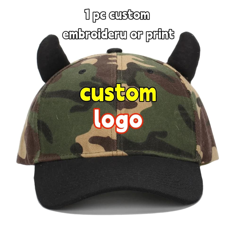 Baseball cap with custom logo Mimetic fashion Bull horn Cute Visiera Gorras Bone Maschile Hats in cheap adjustable duck language
