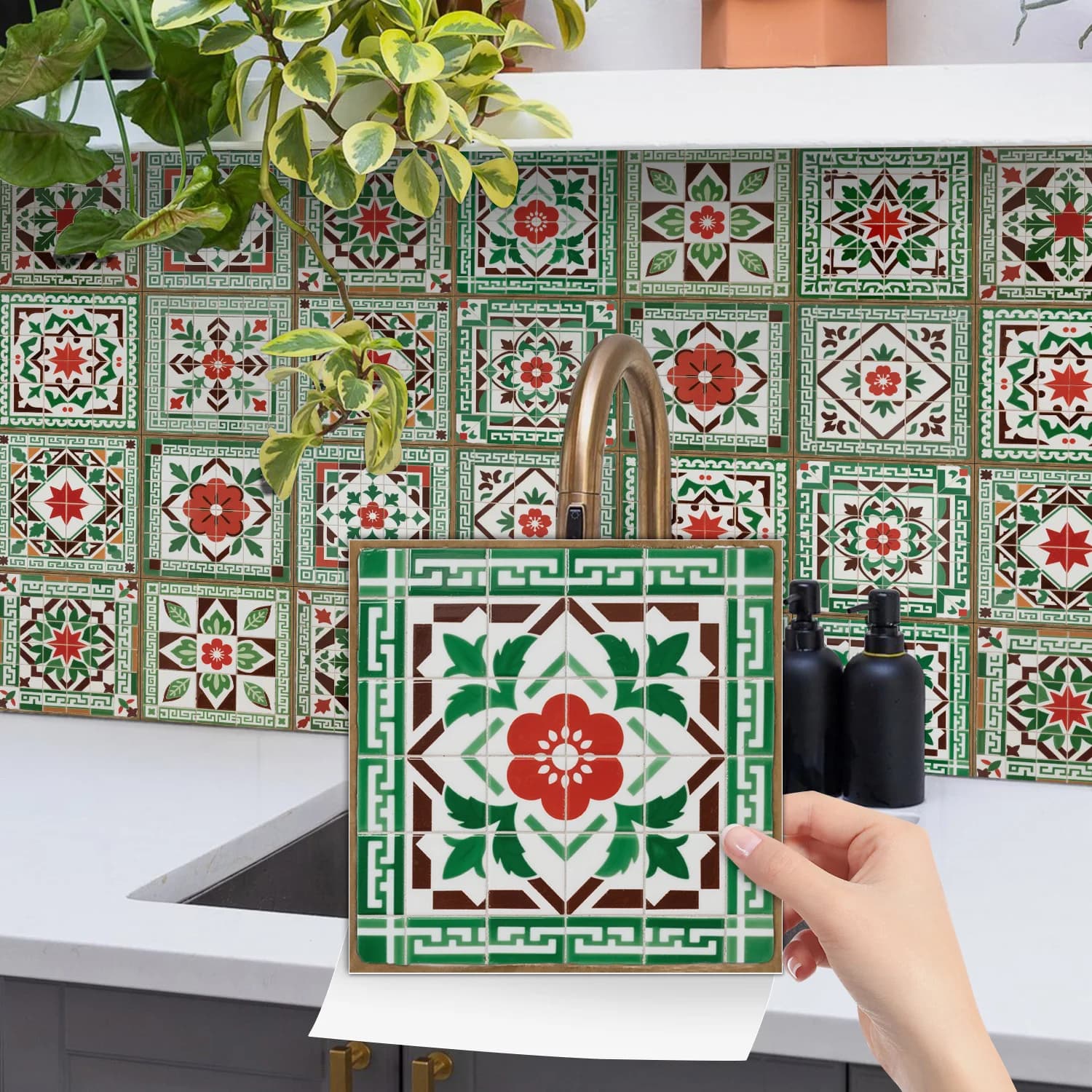 24 pieces European style flower tiles wall stickers Self-adhesive kitchen bathroom decorative ceramic tiles stickers glossy crys