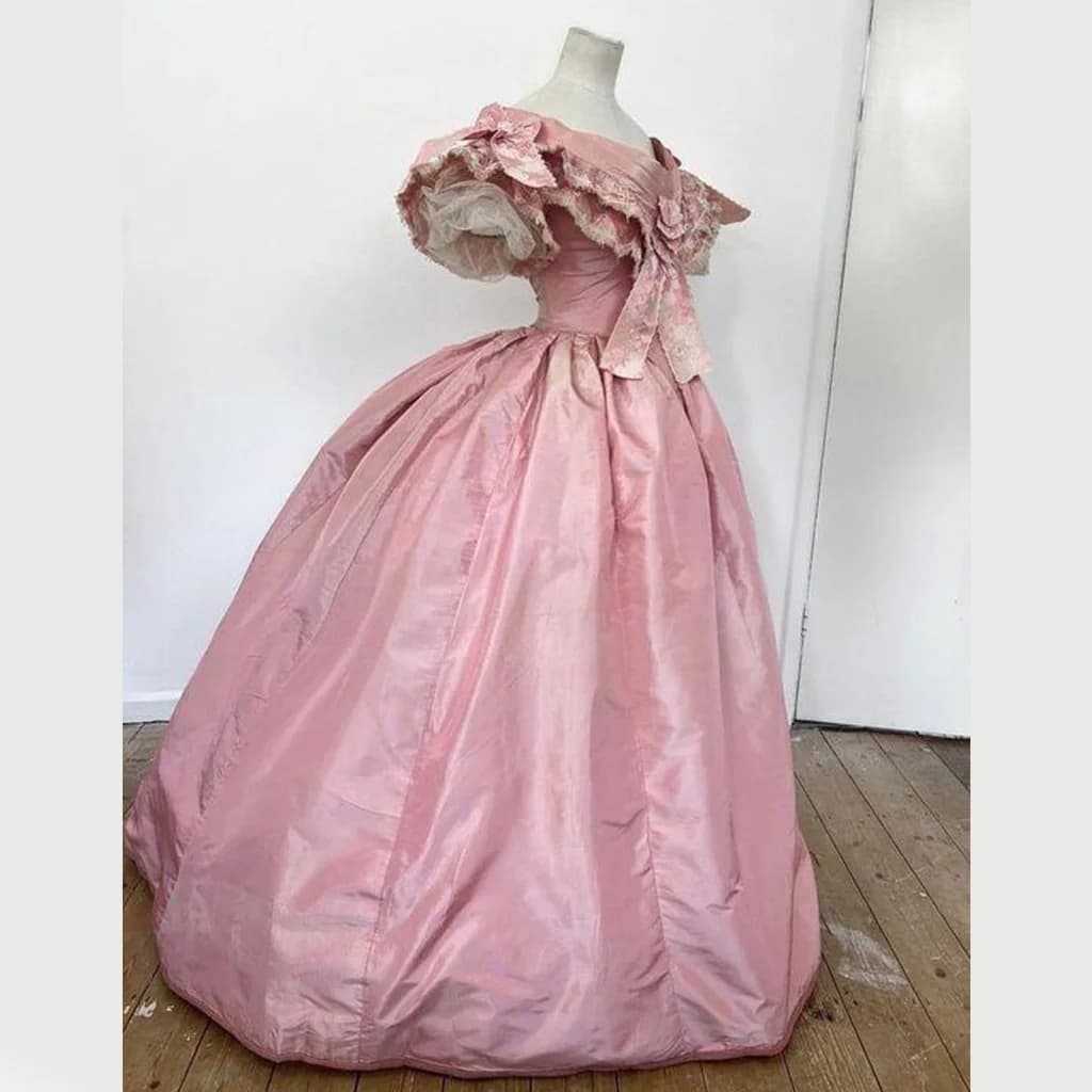 1850s 1860s Abito da ballo da ballo vittoriano Costume da guerra civile Abito da principessa Abito da sposa rosa Costume da rievocazione rinascimentale