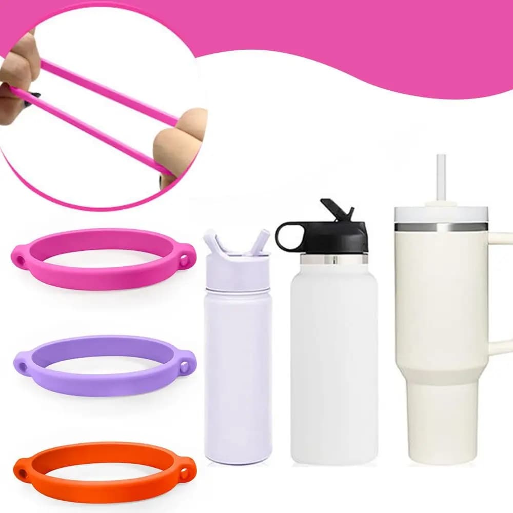 Portable Silicone Drawstring Ring Bottle Sleeve DIY Silicone Ring Strap Water Cup Handle Strap Bottle Sling Rope Sleeve for Cup