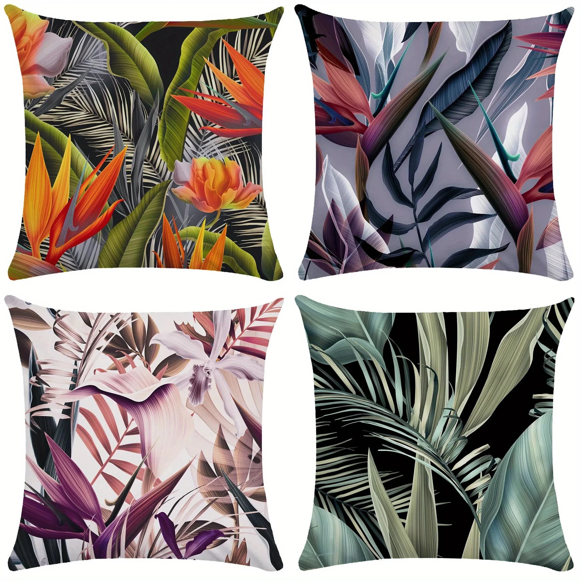 Home Decor Exotic Tropical Leaves and Flowers Pillowcase Pattern Cushion Cover Suitable for Sofa Bedroom Car Pillow Cover