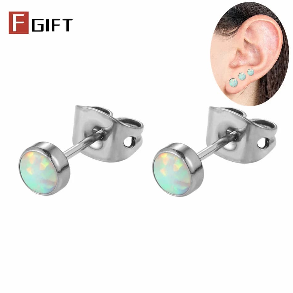5Pairs F136 Titanium Opal Stud Earrings Pierced Light Luxury Stud Earrings Glitter White Blue Pink Green Opal Earrings For Women