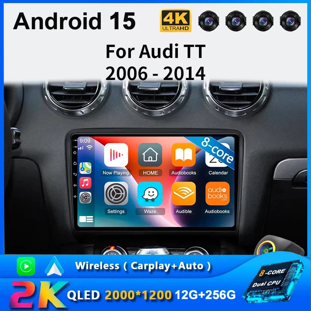 Android 15 Per Audi TT MK2 8J 2006 2007 2008 2009 2010 2011 2012 2013 2014 Autoradio Navigazione GPS Bluetooth 8 Core Wifi 5G