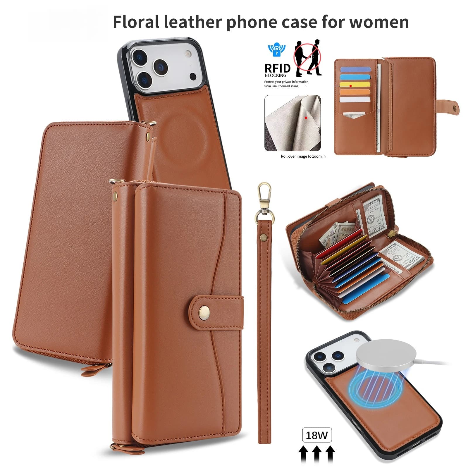 Hot sales Leather Case 2 in 1 Detachable Flip Multi-card Wallet for iPhone 17 Pro max 16 15 14 For Magsafe Strap RFID Cover