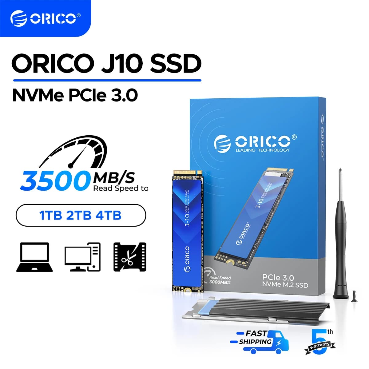 ORICO J10 M.2 NVMe SSD PCIe 3.0 Gen3 x4 NVMe SSD 3500Mbps M.2 M Chiave 2280mm Unità a stato solido interna 1TB con gilet di raffreddamento