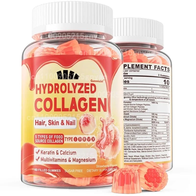 Caramelle gommose al collagene idrolizzato – Supporta capelli, pelle, unghie – 60 pillole per uomini e donne