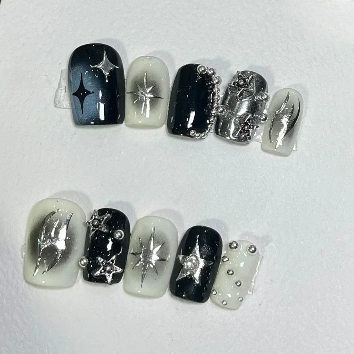 10 pieces hand-made glitter print on nails cover complete design butterfly short cute square dancing fingernails fake nail tips wearable art
