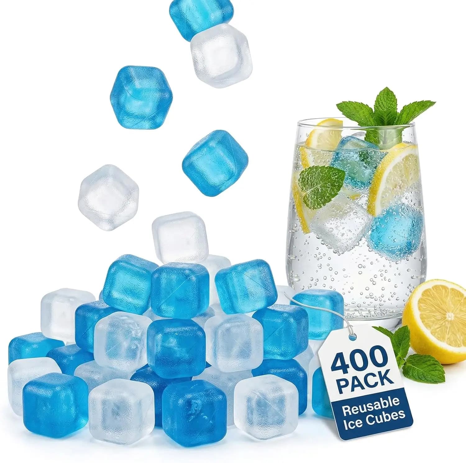 Confezione da 400 Cubetti di Ghiaccio Riutilizzabili, in Plastica Senza BPA per Bevande, Contenitori Pranzo e Frigoriferi Portatili, Non Diluente, Congelabili per Uso Esterno