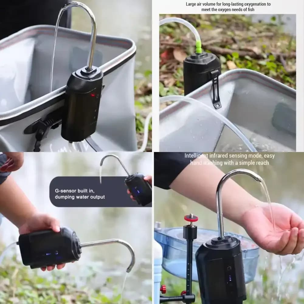 Pompa per esche da pesca a induzione WAP01 con luce LED, aeratore automatico dell'acqua alimentato tramite USB per attrezzatura da pesca all'aperto