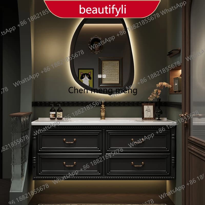 Mobile Bagno Verde Europeo M53, Moderno Classico in Legno con Lavabo e Specchio, Mobiletto Salvaspazio per Bagno