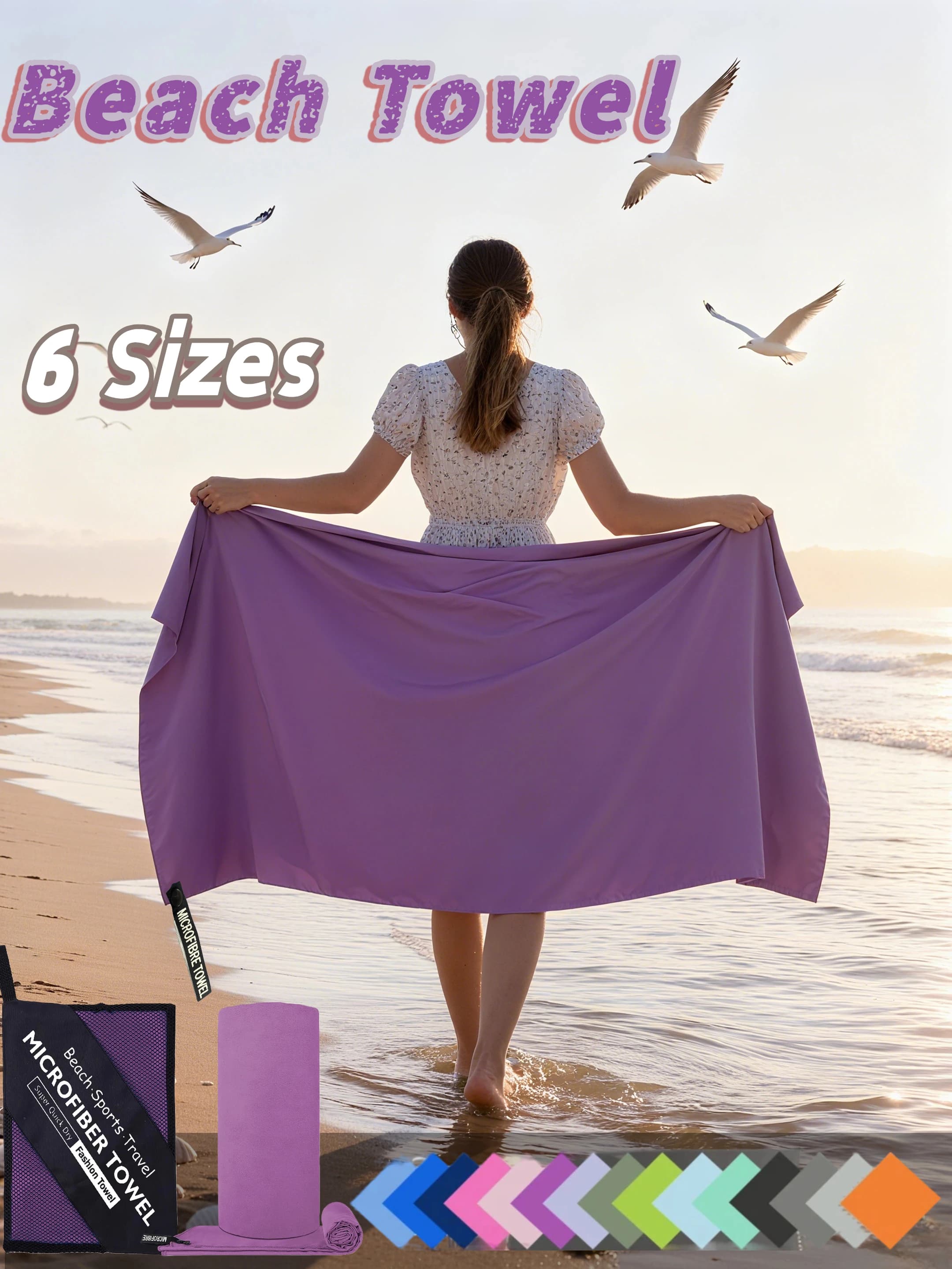 Asciugamano in microfibra 6 misure Asciugamano super assorbente ad asciugatura rapida Borsa portatile Palestra da spiaggia Yoga Campeggio Viaggi Sport