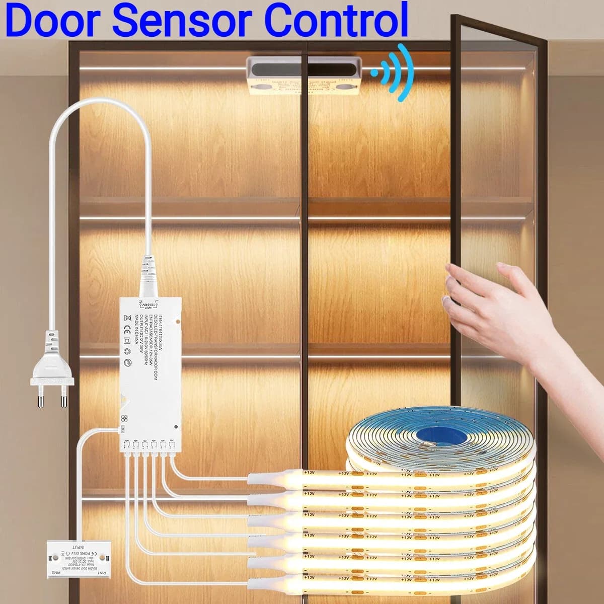 Kit Striscia LED COB con Sensore di Movimento, Illuminazione a Gruppo 1-10 Pezzi, Accensione/Spegnimento Automatico, Adesivo Posteriore, per Armadi e Cucine