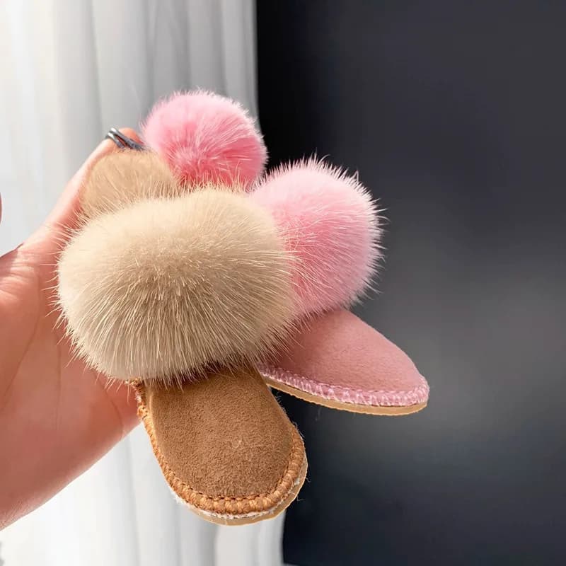 Accessori per ciondoli per borse da donna in pelliccia di visone stile stivali portachiavi Dropshipping
