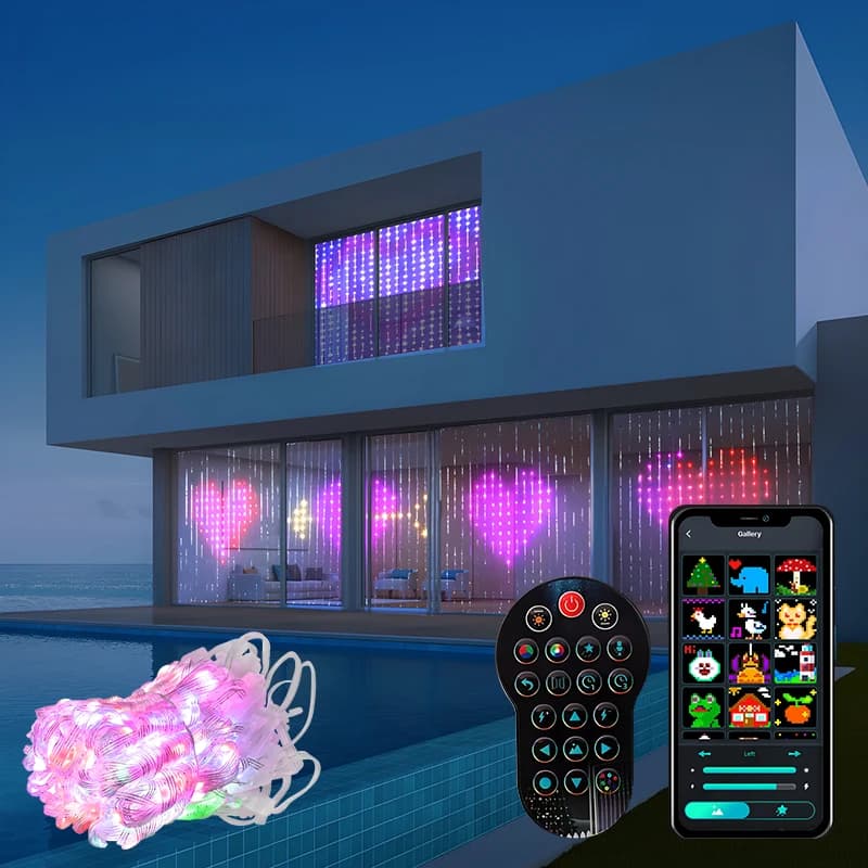 400 LED RGBIC Smart Curtain Light App Bluetooth Cambio musicale fai da te GIF Animazione Immagine Display Fata Ghirlanda String Home Decor