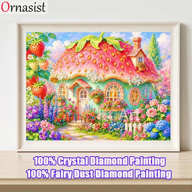 100 Fairy Dust Drill Diamond Painting Kit Strawberry House Full Crystal Mosaic Art Flower Cross Stitch Embroidery Home Decor