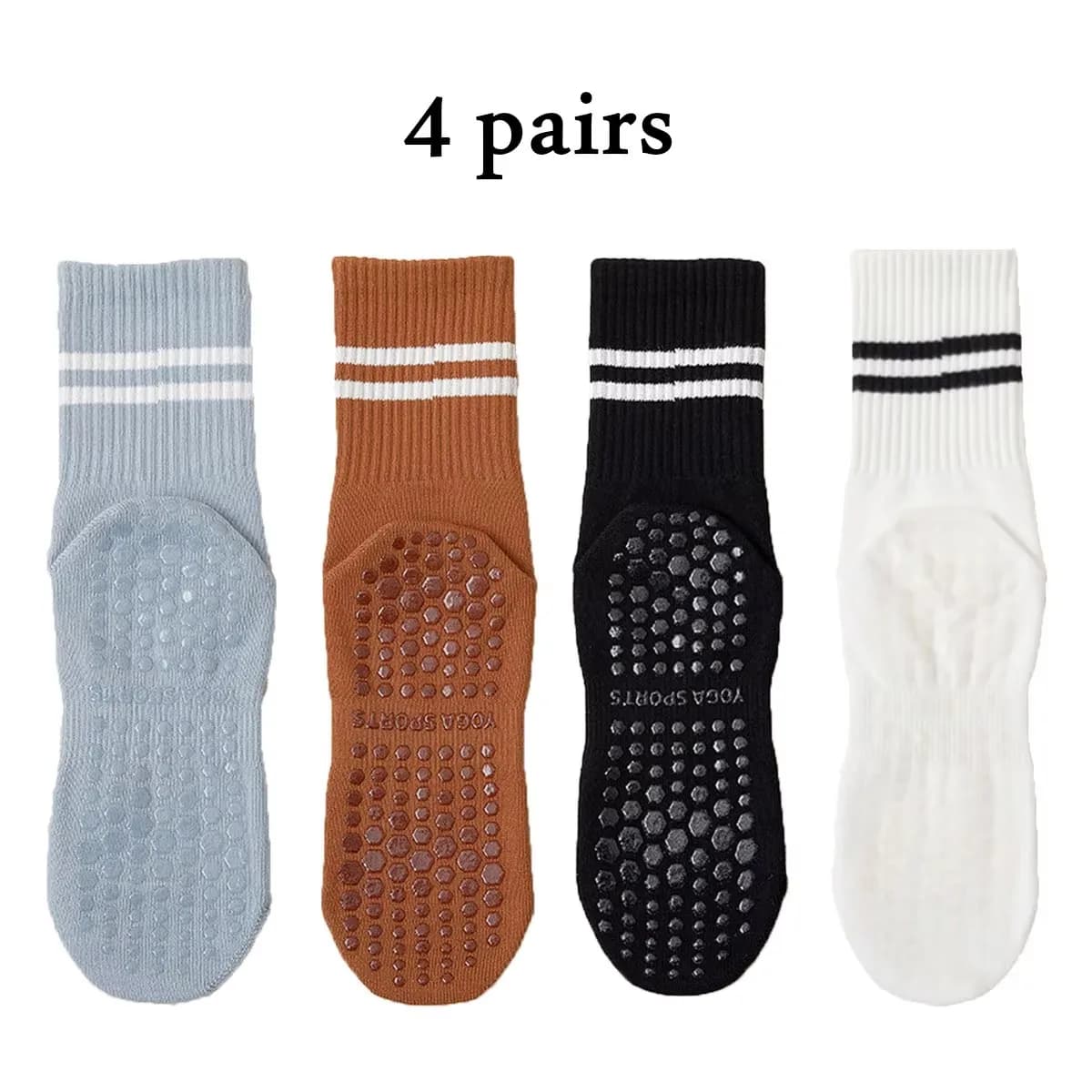 4 pairs of yoga socks, mid-length socks, indoor fitness pilates in pure cotton non-slip silicone, women's sports socks wholesale