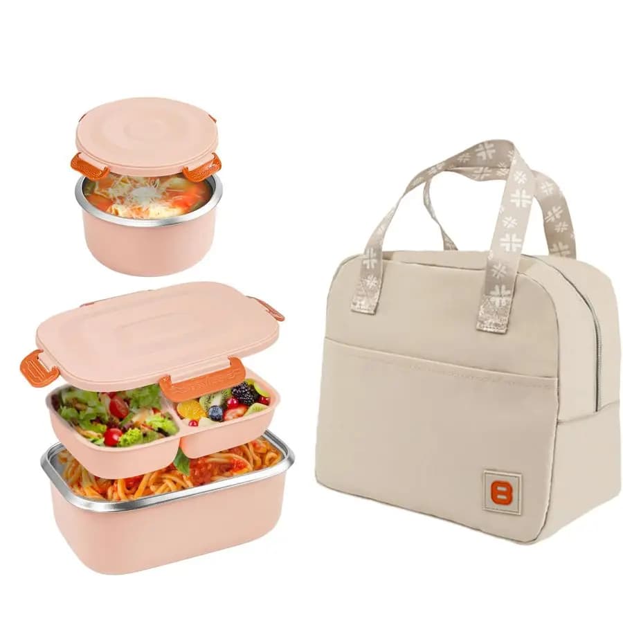 Contenitore per Pranzo in Acciaio Inox 18/8, Bento Box con Ciotola per Zuppa per Bambini e Adulti, Contenitori per Alimenti con Borsa per Ufficio o Scuola