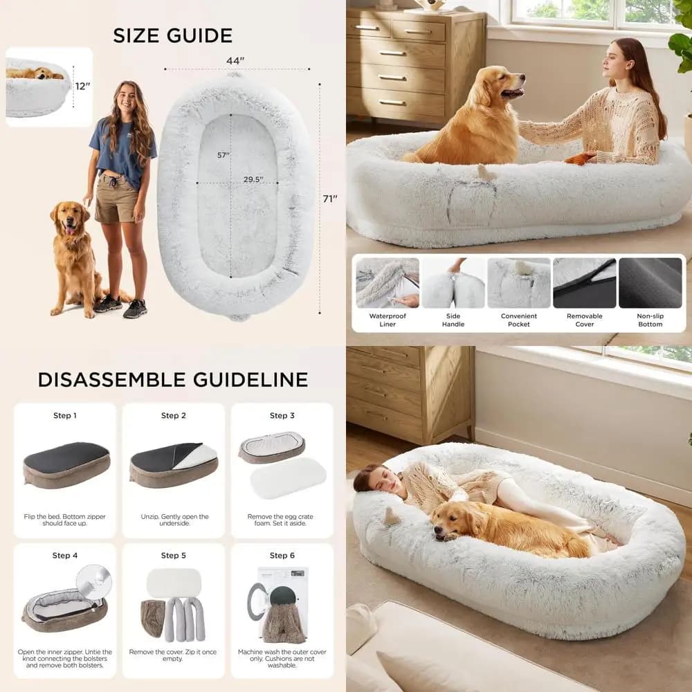 Letto Ortopedico per Cani Jumbo 71x44 in Finta Pelliccia con Vano Portaoggetti, Grigio Ghiaccio per Adulti e Animali Domestici