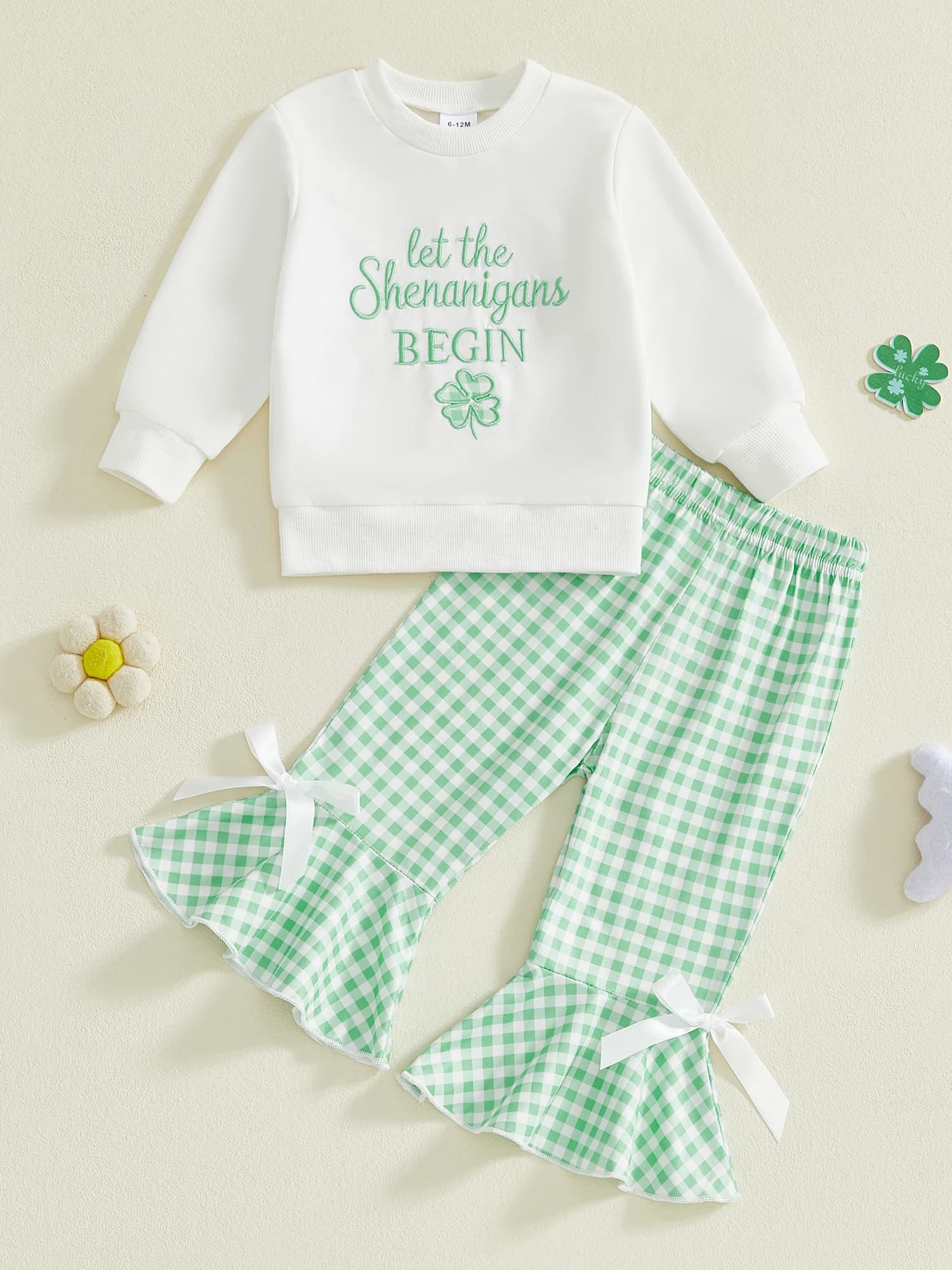 Adorabile costume da neonato per ragazzi di San Patrizio T-shirt elegante con stampa trifoglio a maniche corte con tuta in denim Set di 2 pezzi