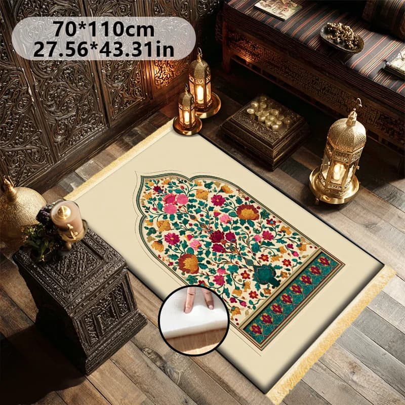 VIKAMA Arabic Floral Muslim Prayer Mat – Washable Home Prayer Mat for Religious Worship and Pilgrimage