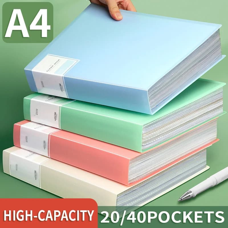 HUAJIE 1PCS A4 Libro con display trasparente, cartella portadocumenti trasparente con 20/40 tasche, raccoglitore per album fotografici per ufficio, scuola, studio