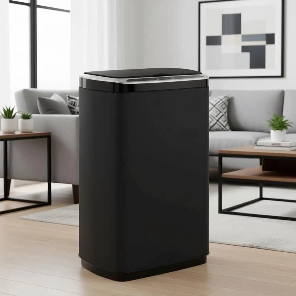 Cestino per Rifiuti da 13 Galloni con Sensore di Movimento Senza Contatto, a Batteria, Nero Opaco con Coperchio SoftShut Touch