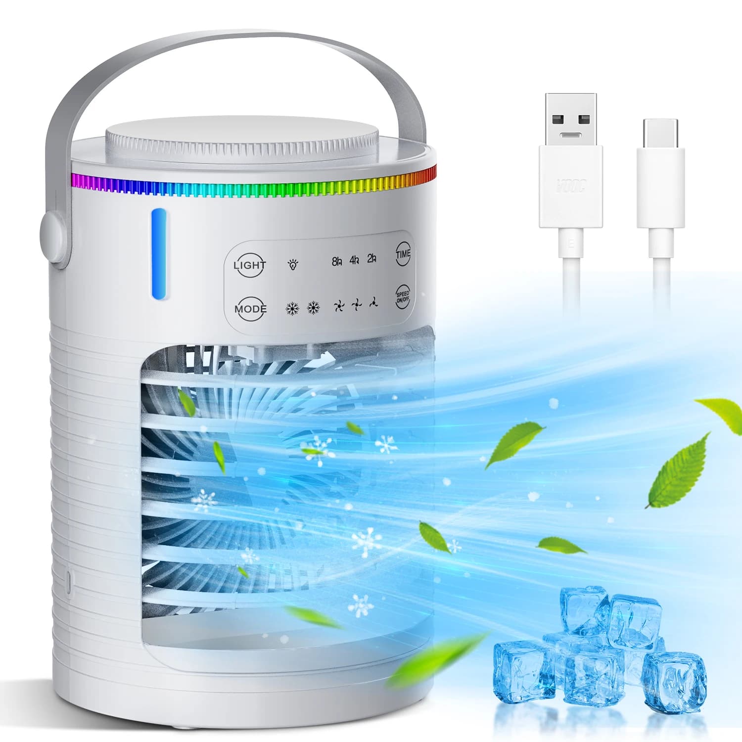 Home Small Air Conditioner Fan LED Night Light Air Cooler Portable Humidifier Desktop Mist Cooling Fan For Office Home Mini Fan